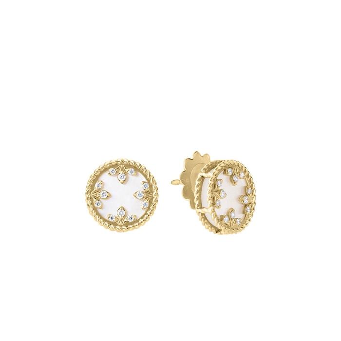 18K Yellow Gold Venetian Medallions Diamond and Mother of Pearl Earrings