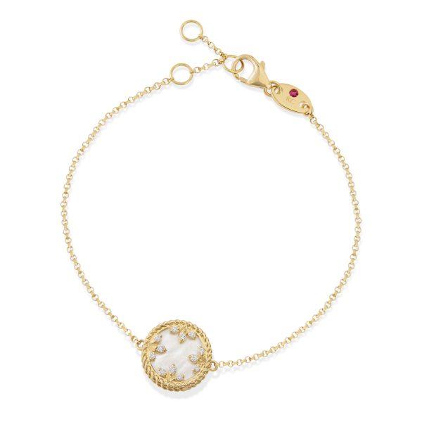 18K Yellow Gold Venetian Medallions Diamond and Mother of Pearl Bracelet
