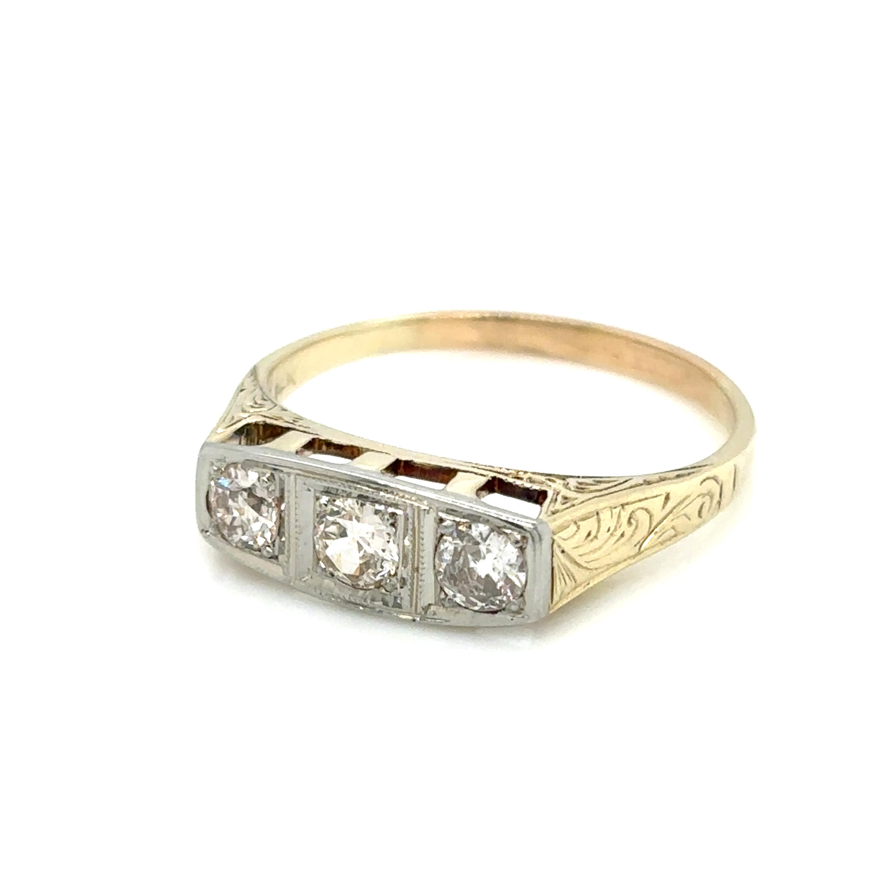 Estate 3 Stone Natural Diamond Ring